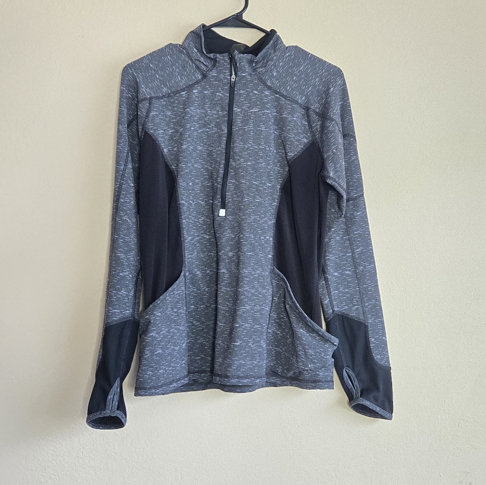 Heathered Gray and black quarter zip Athletic pullover Sweater